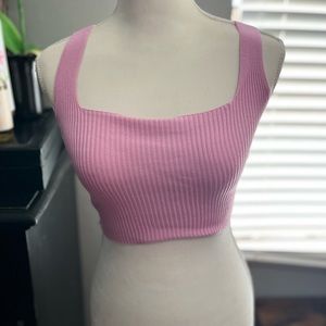 Adorable Pink Ribbed Crop Top with ribbon ties